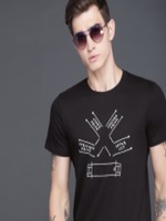 WROGN Men Black Printed Round Neck T-shirt