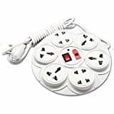 MoreBlue 8+1 Round Strip Extension Cord 6 Amp 8 Universal Multi Plug Point (4 Three pin and 4 Two pin sockets) Extension Board 2 Yard with LED Indicator, Switch and Fuse @ 59