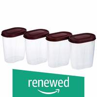 (Renewed) Amazon Brand - Solimo Set of 4 Grocery Jar (450ml), Red@ 142