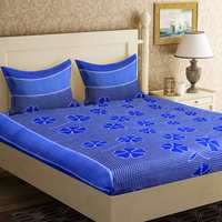  Cozyland Printed 130 TC Polycotton Double Bedsheet with 2 Pillow Covers - Blue10 
