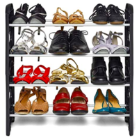 Plastic 4 Tier Shoe Rack (Black)