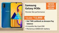 Samsung Galaxy M30s Blue, 4GB RAM + 500 Amazon pay Cashback + 10% SBI Discount
