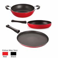 Nirlon Non-Stick Aluminium Mini Cookware Set (Tawa, Fry Pan, Kadhai), Red