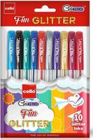 Cello Geltech Fun Glitter Gel Pen - Pack of 10 (Multicolor)
