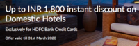 Up to INR 1,800 instant discount on Domestic Hotels - HDFC Credit Card Users