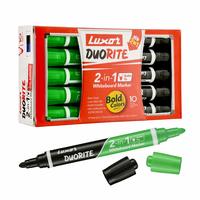 Luxor Duorite 2-in-1 Bullet Tip Whiteboard Marker - Black & Green - Pack of 10