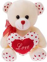 Dimpy Stuff Bear with Love heart - 15 cm  (White)