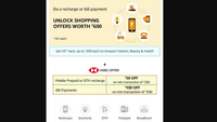 Recharge and Get shopping coupons worth Rs.600 for shopping on Amazon