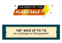 (Invalid deal) (Live at 3 - 9 pm)  Flash Sale on Recharges/Bill Payments : 100% cashback upto Rs 75 (Selected users)