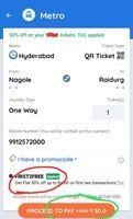 Hyd Metro - Flat 50% off on rides with QR code