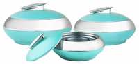 Princeware Plastic Opal Casserole Insulated, Dishwasher-Safe, Freezer Safe, Covered Lid with Steel Ring, 3100ml, Set of 3, Green