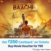 Paytm - Purchase Movie Pass at Rs.99 & Get 100% Cashback up to Rs. 250 on Baaghi 3 movie Tickets