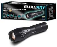 GlowRay LED Tactical Flashlight FX500 - D | Super Bright Torch with 5 Light Modes, Aluminium Body, Zoomable Focus, IP65 for Camping, Hiking and Emergency | with AAA Batteries & Holster