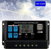 amiciSmart Solar Charger Controller 10A/Intelligent Battery Regulator for Solar Panel LCD Display with USB Port + 12V/24V (10A)