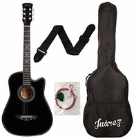 Juârez Acoustic Guitar, 38 Inch Cutaway, 038C with Bag, Strings, Pick and Strap, Black