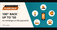 Amazon Recharge Flash Sale 100% Cashback upto Rs 50 (8AM-8PM) Select users only