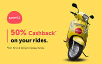 Get 50% cashback upto 25₹ on your first 4 Simpl transactions ever on Bounce