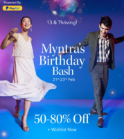 Myntra Birthday Bash 21-23 Feb :- 50-80% off on Top Fashion Brands + Extra 10% discount using American Express Cards