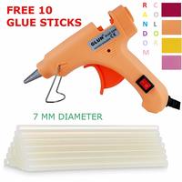 20W 20 WATT 7MM HOT MELT Glue Gun with ON Off Switch and LED Indicator (Free 10 Transparent Glue Sticks) 