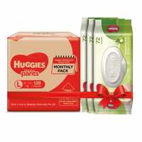 Huggies Wonder Pants Diapers Monthly Pack, Large (128 Count) & Huggies Baby Wipes - Cucumber & Aloe, Pack of 3 (216 Wipes)