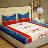 IWS 104 TC Cotton Double Printed Bedsheet(Pack Of 1, Multicolor)