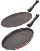 NIRLON Nonstick Cookware 3 Layer combo set of Roti Concave Tawa 28.5cm & Crispy Dosa Flat Tawa 27.5 cm (Aluminium,Red & Black)


