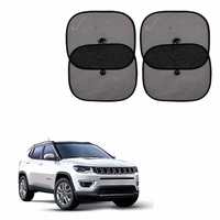 Kandid Black Universal Cotton Fabric Car Window Sunshades with Vacuum Cups for Jeep Compass (Set of 4)