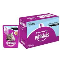  Whiskas Adult (+1 year) Wet Cat Food, Whitefish in Gravy, 12 Pouches (12 x 85g) 