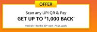 Scan and pay UPI QR code get upto 1000 cashback 