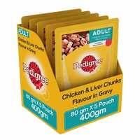 Pedigree Adult Wet Dog Food, Chicken & Liver Chunks in Gravy, 5 Pouches (5 x 80g)