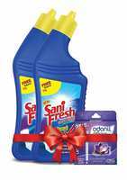 (Pantry) Sanifresh Ultrashine 1L ( 500 + 500) Toilet Cleaner -1.5X Extra Strong Extra Clean with Odonil Room Freshner Blocks 50 g Free