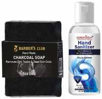 Coronation Neem & Aloevera Sanitizer 60 ml (70% Alcohol FDA Approved), Barber's Club Charcoal Soap 100 g(Pack of 2)