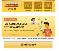 Amazon Send money Flash Sale - Get ₹100 cashback (User Specific Prime Users)