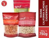 Eighty7 California Almonds, Cashews and Raisins Combo, 750g

