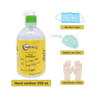 Nutriorg Combo Pack of Ayurvedic Hand Sanitizer (250ml), 3 Ply Mask and Hygienic Cap (2 Each) & 2 Pair of Hand Gloves