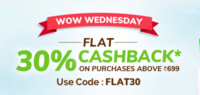 Flat 30% Cashback on Orders Above Rs.699 ONLY FOR TODAY 