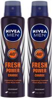 NIVEA MEN Fresh Power Charge Deodorant Spray - For Men  (300 ml, Pack of 2)