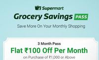 Flipkart Grocerry Savings Pass - Flat Rs 100 off per Month on purchase of Rs 1000 & Above