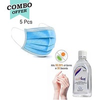 5Pc Blue Surgical Mask (Band Type) + 100ml Alcorub Sanitizer at Rs.99