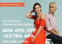 Koovs:Min 40% off + Extra 40% off on Mens And Womens Clothing