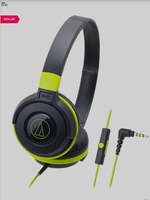 Audio-Technica ATH-S100iS On the Ear Wired Headphone with Mic (Black/Green)