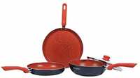 Wonderchef Sakura Aluminium Induction Base Cookware Set, Set of 3-Pieces with lid, Black/Orange

