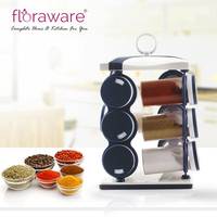 Floraware 12-Jar Revolving Spice Rack, Masala Box, Spice Box, Masala Rack, Trolley Rack (Blue)