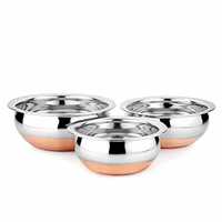 Menzy Home & Kitchen Essentials Food Cook Serve & Store Multi Utility Copper Bottom Cookware Handi Set for Cooking & Serving - Set of 3 (200 ml, 400 ml, 500 ml)

