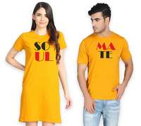 Sleepynuts Couples Cotton Soulmate Printed T-Shirt Dress Combo for Men & Women (FREE DELIVERY)