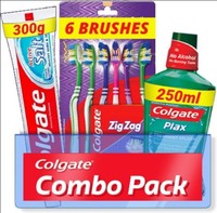 Colgate Active salt 300Gm + 6 PC's Zigzag brushes+250 Ml Colgate plax