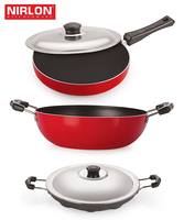 Nirlon Non Stick 3 Piece Combo Set Aluminium Red & Black