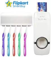 Flipkart SmartBuy Toothpaste Dispenser with Toothbrush Holder Plastic Toothbrush Holder (White, Wall Mount) Plastic Toothbrush Holder