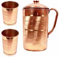 GODSON Copper Jug with 2 Glass (2000Ml of Jug, 400ML of Each Glass)