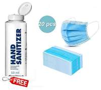 Bestway 3 Ply Face mask & Free Hand Sanitizer with 70% Alcohol (Pack of 20)